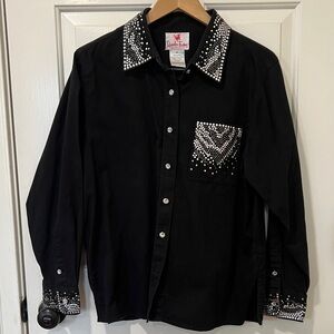 Vintage Western Quacker Factory Black Shirt with Silver Details